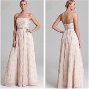 Strapless Blush Lace-Texture Ball Gown Dress